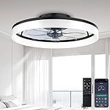 DWDVBL 50cm Deckenventilator Mit Beleuchtung 48W 220V Dimmbare Deckenleuchte Mit Fernbedienung Und APP 6 Geschwindigkeiten Lampe Mit Ventilator Timer Schlafzimmer Wohnzimmer Schwarz