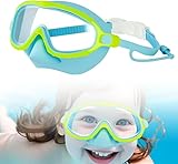 Generisch Taucherbrille Kinder, Schwimmbrille Kinder mit Nasenabdeckung, Verstellbares Silikonband Schnorchelmaske 180°Panorama HD Anti Nebel Anti-Leck Swimming Goggles für 4-16 Jahre (Gelb)