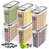 BUOAZR 2.5L Vorratsdosen Set, Satz mit 6, BPA-frei, Müsli Schüttdose, Aufbewahrungsbox Küche, Luftdichte Küchen Vorratsbehälter, 24 Etiketten für Getreide, Mehl usw, ein Stift, Vier Messlöffel