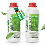 Premium Bio Rasendünger von LivelyGreen. Flüssiger BIO-Dünger, kinder- und tierfreundlich. Reicht für bis zu 600 m2. Mit Turbo Wachstumsformel - Nachfüllflasche 2 x 1 L