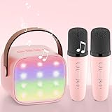 Karaoke Maschine mit 2 Karaoke Mikrofonen: [Premiumversion] Mini Karaoke Maschine Kinder mit Mikrofon Mädchen Geschenke Spielzeug für 3-12 Jahre - Bluetooth MusikLautsprecher