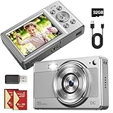 Digitalkamera Kinder Kompaktkamera kinderkamera, 1080P FHD 56MP Fotoapparat Digitalkamera Vintage Mini Fotos für Kinder Teenager Studenten Anfänger, 2 * Batterien, 32 GB (Silber)