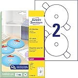 AVERY Zweckform L7760-25 selbstklebende CD-Etiketten (50 blickdichte CD-Aufkleber, Ø 117mm auf A4, SuperSize, Papier hochglänzend, bedruckbare Klebeetiketten für alle Laser-Drucker) 25 Blatt, weiß