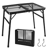lalago 60x40cm Campingtisch Höhenverstellbar 27/56cm, Kleiner Klappbartisch Faltbar mit Netz-Desktop, Tragbarer Multifunktionstisch, Tapeziertisch Alu Schwarz für Outdoor Picknick Grillen Garten