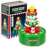 MIJOMA Weihnachtsspieldose mit Musik & LED Farbwechsel – Tanzender Schneemann & Weihnachtsbaum – Spieluhr mit Licht Ton Bewegung – Weihnachtsdeko 17×12 cm – Batteriebetrieben