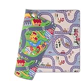 Pergamon Kinder Straßenteppich Beidseitig Fun Town & Little Village - Spielteppich für Kinderzimmer mit Straßenmotiven, Fördert Kreativität und Fantasie