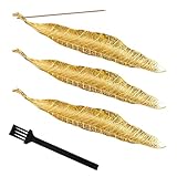 3 Stück Räucherstäbchenhalter 21Cm Blätter Ash Catcher,Blattförmigen Räuchergefäßen Aus Metal,Geeignet für Räucherstäbchen Büro Zuhause Yoga Meditation,mit Kleiner Bürste (Gold)