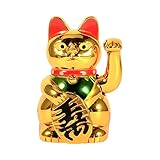 Nikou Maneki Neko Winkekatze, Chinesische Glückskatze 5' Lucky Gold Fortune Cat Glücksdekoration Swing Schwingender Arm, Figur für Ornamente für Haus und Auto