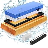 Wetzstein für Messer - Professionell Abziehstein Schleifstein Set Körnung 1000 6000 mit Rutschfeste Bambusbasis Flachstein Winkelführung für Küche Messer