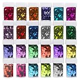 Kurtzy Pailletten Sterne & Herzen Sequin Dosen (24 Stk) – Bunte Glitzer Glitter Pailetten Cup Set – Lose Pailletten Schalen für Slime, Scrapbooking, zum Basteln, Nageldesign, Schule, Schminken, Party
