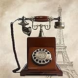 HPTHLY Retro-Telefon, altmodisches Telefon aus Holz, Festnetztelefon, modische, kreative, antike Heim- und Bürodekoration mit Vintage-Wählscheibe und Metallklingel