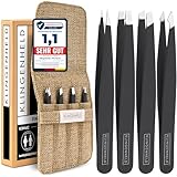 KLINGENHELD® Präzises Pinzetten-Set mit handgeschliffenen Spitzen - Perfekt für alle Anwendungsbereiche - inkl. Baumwoll-Etui 100% plastikfrei & nachhaltig - Pinzette Augenbrauen zupfen, 21 Farben