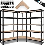 MASKO® 3er Set Regalsystem Metall Lagerregal 1x Eckregal & 2X Lagerregale 15 Böden | MDF-Platten Regal 2625 kg Werkstattregal Kellerregal Garage Schwerlastregal Steckregal, Schwarz