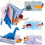 Richgv Babybuch Baby Spielzeug ab 0 3 6 12 Monate, Dinosaurier Spielzeug Baby,Knisterbuch Baby Stoffbuch Fühlbuch Baby,Baby Erstausstattung Neugeborene,Kinderwagenkette Spielzeug ab 0 Monate