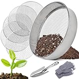 TOPRUNYI Gartensieb aus Edelstahl,5 in1 Gartensieb Rund 30 cm,mit 5 Austauschbare Siebeinsätze Ø 3,6,9,10,12 mm,Garten Rundsieb,Siebmeister 5000,Kompostsieb für Erde, Kompost, Saatgut