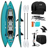 Abahub 420cm Kajak Aufblasbar 2 Personen Inflatable Kayak mit Kajak Paddel, Kajaksitz, Fußstütze, Handpumpe und Tasche für Kajakfahren Kanu Schlauchboot 2 Platz 420x89x23cm Blau
