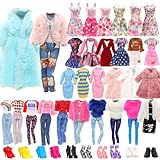 Miunana 28 Kleidung für 30 cm Puppen Puppenkleidung, 1 Mantel 1 Plüschoberteil Outfit 1 Pullover 1 Plüschjacke Set 3 Fashion Kleider 3 Tops 3 Hosen 5 Minikleider 10 Schuhe für 11,5 Zoll Puppen