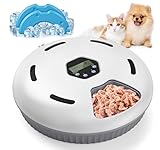 Futterautomat Katze, Katzenfutter Nassfutter Automat mit Kühlung, Automatischer Futterspender Hund mit Timer, 6 Mahlzeiten für Haustiere (Batterien Nicht Enthalten)