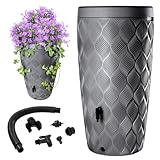 KADAX Regentonne mit im Deckel integrierter Pflanzschale 240 L, Regenfass aus Kunststoff, Regenwasserbehälter mit Wasserhahn, Frostsicher Regentank (Dunkelgrau)