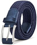 BULLIANT Gürtel Herren, Flechtgürtel Stretchgürtel Geflochten Stoffgürtel Elastischer Gürtel Golfgürtel für Männer Damen,Breite 35mm(Antique Blue,105cm/30-34' taille verstellbar)