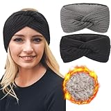 DRESHOW Damen Warm Gestricktes Stirnband Winter Ohrenwärmer Gehäkelte Kopfwickel Dickes Fleecefutter Haarbänder