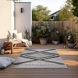 Elle Decoration In und Outdoor Teppich – Wendeteppich Wetterfest & Wasserfest - Modernes Rauten Muster Geometrisches Muster Outdoorteppich für Garten, Balkon, Terrasse, Wohnzimmer – Schwarz, 80x150cm