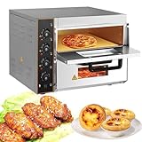 3 kW gewerblicher Pizzaofen, 16-Zoll-Doppeldecker-Schicht, Pizzaöfen für den Innenbereich auf der Arbeitsplatte, Backmaschine aus Edelstahl, elektrischer Toaster-Backgrill, mit Temperaturregelung un