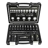 HASKYY Schlagschrauber Nüsse Set 10-27mm 1/2' 19 tlg. 2x Verlängerung 1/4 Adapter