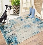 Capslpad Schmutzfangmatte 60x90 cm rutschfest Maschinenwaschbar Abstrakt Fußmatte Wasserdicht Kratzen Schmutz ab Sauberlaufmatte Eingangstürmatte, Fussmatte für Hund, Haustür & Flur Dekor, Marineblau