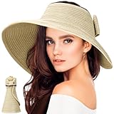 BellaGesundheit Damen Sonnenhut, Faltbarer Strohhut mit Breiter Krempe, UV-Schutz UPF 50+, Sommerhut für Strand und Outdoor-Aktivitäten (Beige)