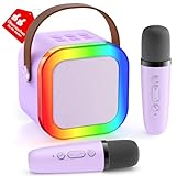 Karaoke Maschine Kinder, Geschenk für Mädchen 3-12 Jahre, Karaoke Kinder Spielzeug ab 3-12 Jahre Mädchen, Karaoke Maschine mit 2 Karaoke Mikrofon Kinder, Violett