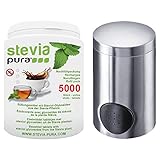 steviapura | Stevia Tabs Sparpackung - 5000 Stück Stevia Tabletten + EDELSTAHL Süßstofftablettenspender - 300g