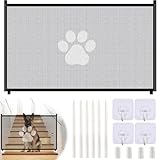 Treppenschutzgitter Hund Hundebarrieren, Hunde Türschutzgitter,Türgitter Katze,ragbar Türschutzgitter, Ohne Bohren Tierschutzgitter (110 x 78 cm, Schwarz)