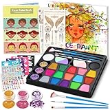 lenbest Kinderschminke Set - Schminke Kinder 17 Farben Glitzer Pinsel Schablonen - Halloween Schminke Faschingsschminke Theaterschminke Karnevalsschminke - Halloween Fasching Karneval Schmink Kinder