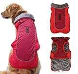 Idepet Hundemantel warme Jacke, wasserdichter Haustiermantel Schneeanzug, reflektierende Winddichte Hundekleidung für kleine mittelgroße Hunde rot schwarz