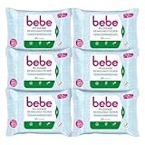 bebe Pflegende Reinigungstücher (6 x 25 Tücher) mit Kokoswasser, besonders milde Abschminktücher aus Fasern 100% pflanzlichen Ursprungs für trockene & empfindliche Haut