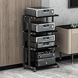Ständer mit Rädern, Audiofor Spielkonsolen, AV-Eckregal mit Stauraum, Stereofür TV-Zubehör, schwarz, 5 Ablagen, perfekt für Aufnahmestudios.