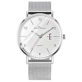 Unendlich U Herren Analog Uhren Slim Minimalist Armbanduhr für Mann Edelstahl Wasserdicht Quarzuhren Arabischen Ziffern-Zifferblatt Datum Mesh-Band 30 M wasserdichte