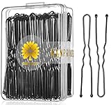 KANPRINCESS U-förmige Haarnadeln, 6,1 cm, schwarze Haarnadeln für alle Haartypen, Haarnadeln für Damen, schmerzfreie U-Pins für Dutts mit Box, Schwarz, 100 Stück