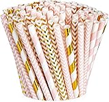 GUSTO [200er Packung] Pink & Gold Papier Trinkhalme 100% biologisch abbaubare Multi-Pattern Party Strohhalme - Formerly Comfy Package