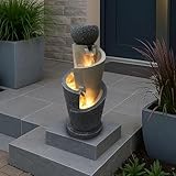 Arnusa Gartenbrunnen mit LED Beleuchtung mit Dekobecken Springbrunnen Wasserspiel Zimmerbrunnen für Innen und Außen, WIN 15, 66x27x26 cm, Grau, Beige