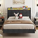 IRONCK Polsterbett 120x200 cm, Bett 120x200 mit LED-Beleuchtung und Ladestation (2 AC-Steckdosen, USB+Typ-C Anschlüsse), Bettgestell mit Stauraum, Schwebebett Einzelbett mit Lattenrost, Leinen, Grau