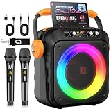 HWWR Karaoke Maschine mit 2 Mikrofonen, Karaoke Set Tragbarer Kabelloser Lautsprecher Party Musik Box mit LED-Leuchten, Bluetooth Karaoke Maschine System PA Anlage unterstützt TWS/USB/TF-Karte/AUX/FM