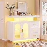 Lvifur Buffetschrank Sideboard Weiss, Vorratsschrank Mit Kabelloser Ladestation, Automatischem Sensor RGB 20-Farben Dimmbares Sideboard Intelligente Sensorik Kommode Wohnzimmer Weiß