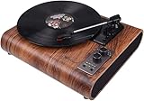 VOKSUN Plattenspieler Bluetooth,Vinyl Plattenspieler,Plattenspieler mit Lautsprecher, Aux RCA AM FM-Kopfhöreranschluss,Tragbarer Retro-Plattenspieler,Walnuss