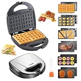 OKYUK 750W Sandwichmaker mit 6 wechselbaren Platten, Sandwichtoaster & Waffeleisen mit Antihaftbeschichtung für Frühstück, Panini und Grillen