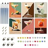 PEEXTBB Malen Nach Zahlen Cocktail, 6 Stück 20 x 30 cmCocktail Thema Malen Nach Zahlen mit 9 Pinsel und Acrylfarben, Handgemaltes Ölgemälde Leinwand Kit, für Erwachsene, Malerei Anfänger