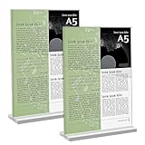 2 Stück Tischaufsteller, Preisschilder Aufsteller A5 Tischständer Acryl Fotoaufsteller T Form Wasserdicht Doppelseitig für Werbung Menükarte Hochzeit Cafe Restaurant (21 x 14,8cm)
