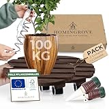 Homingrove 2X Pflanzenroller Outdoor Wetterfest 30cm, FSC-Erle, UV & feuchte & schimmelresistent, 100kg, Made in EU, Set mit Wasserspender - Pflanzenroller Rund - Rollbrett Pflanzen - Blumenroller
