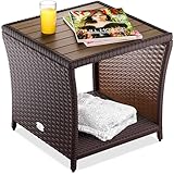 Casaria® Beistelltisch Braun Wetterfest Klein Holz Polyrattan Akazie 45x45x40cm 80kg Belastbarkeit Outdoor Tisch Gartentisch Balkontisch Gartenmöbel